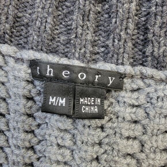 THEORY Long Sweater Vest Grey Textured Crochet Knit Alpaca Merino Wool Blend M - Picture 3 of 11